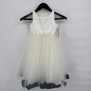 David's Bridal Flower Girl Dress Trapped Petals Size 5 Wedding Navy‎ Blue NWT